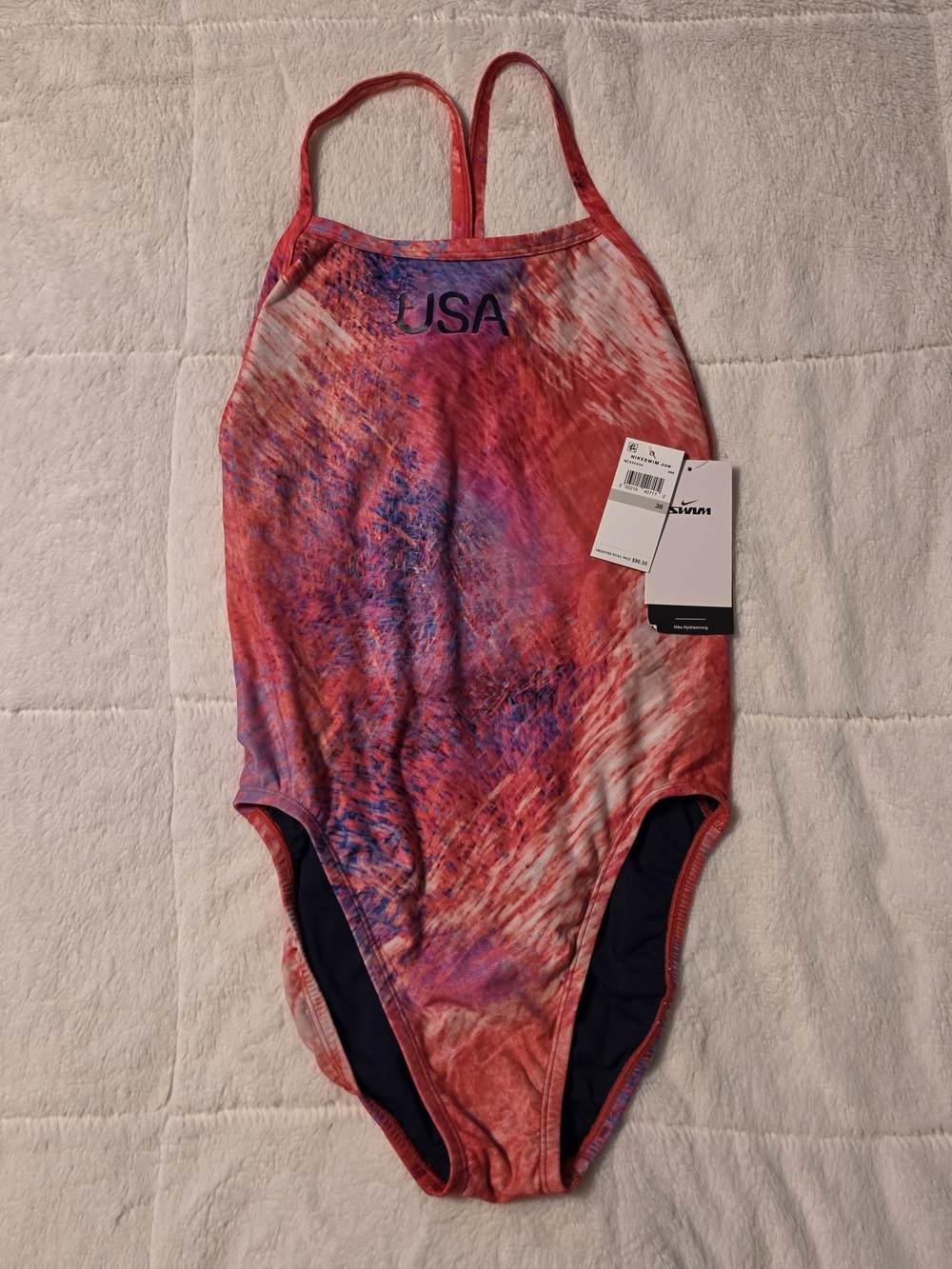 Nike Girls One-Piece Swimsuit - Red/Purple with USA Print